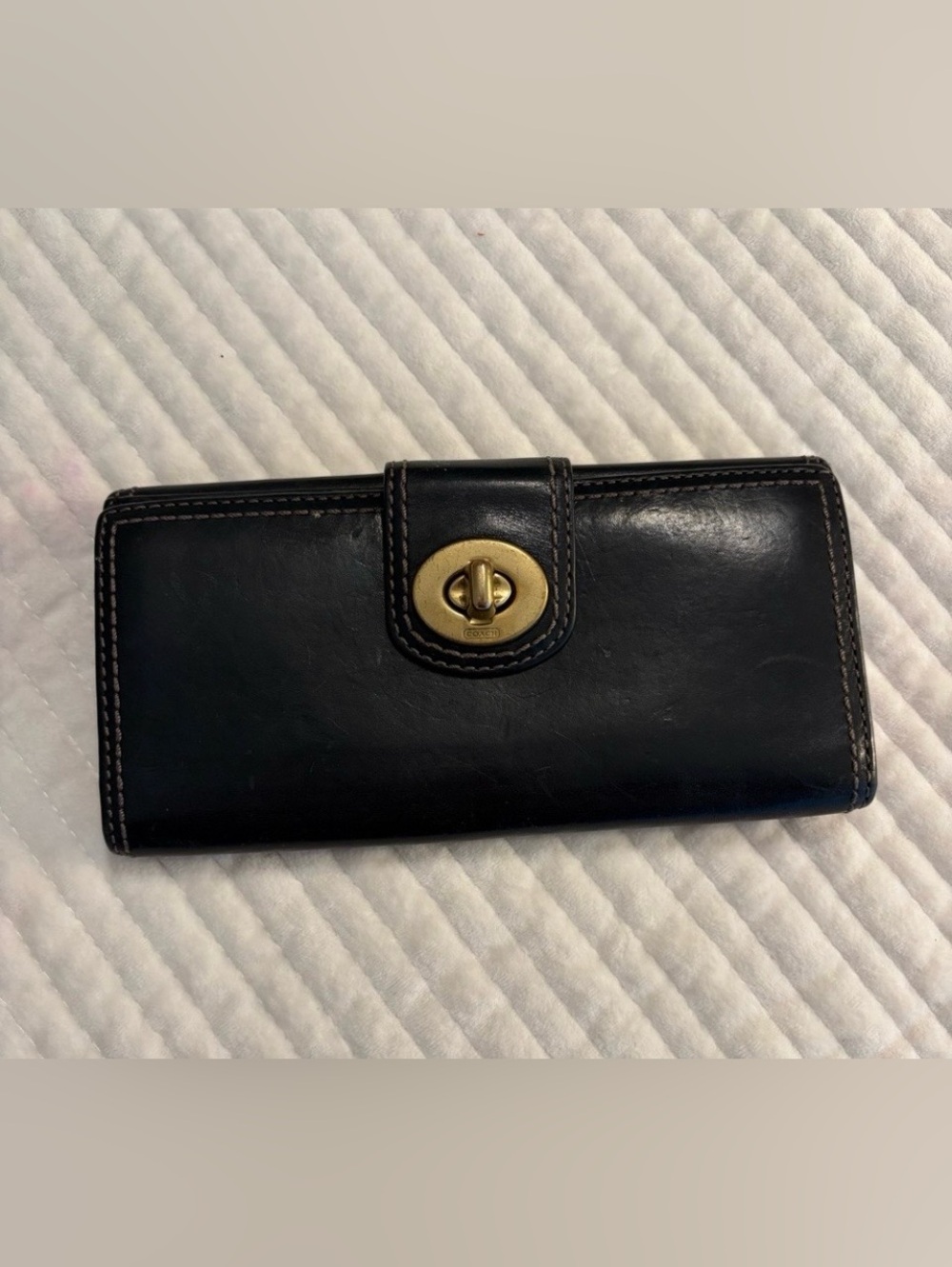 Authentic Coach Black Leather Wallet with Gold Turnlock